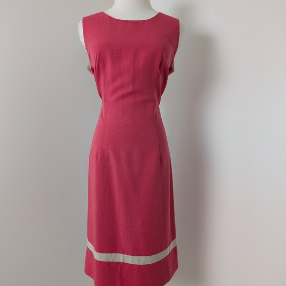 Linen Mini Dress Fitted Cleo High Neck Sleeveless Pencil Fitted Knee Length - Picture 6 of 10